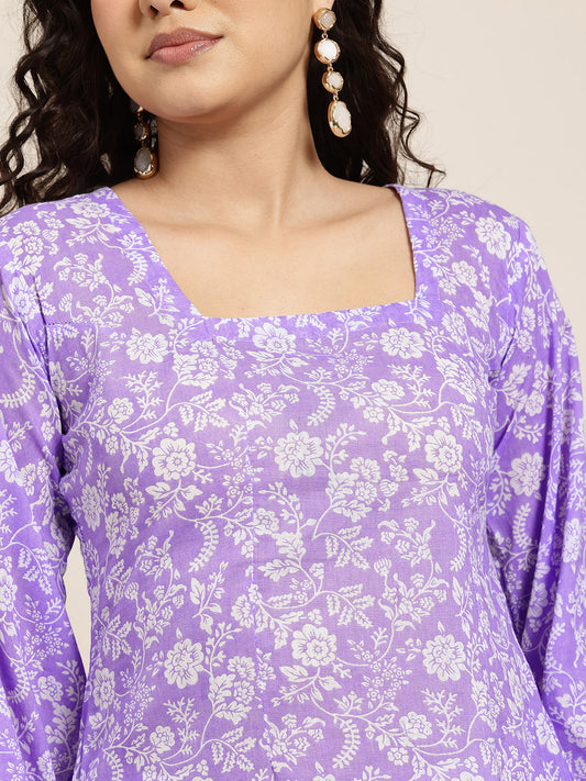 Myra – Lilac Floral Sleeved Kurti