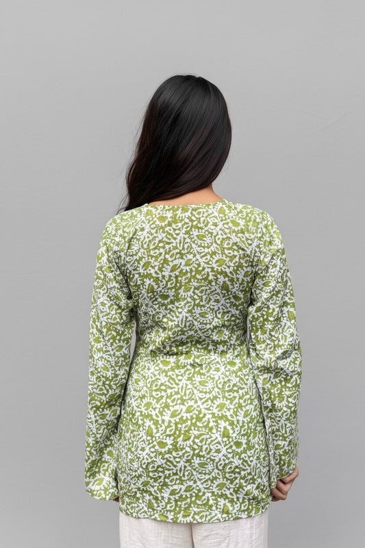 Veda – Olive Scatter Sleeved Kurti
