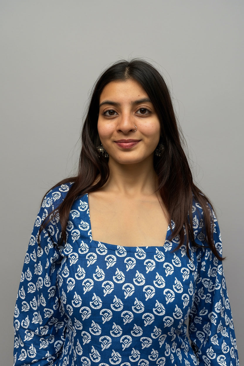 Trisha - Indigo Motif Sleeved Kurti