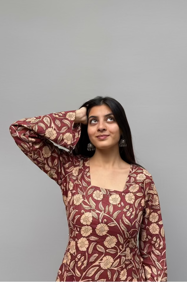 Saba - Maroon Floral Sleeved Kurti