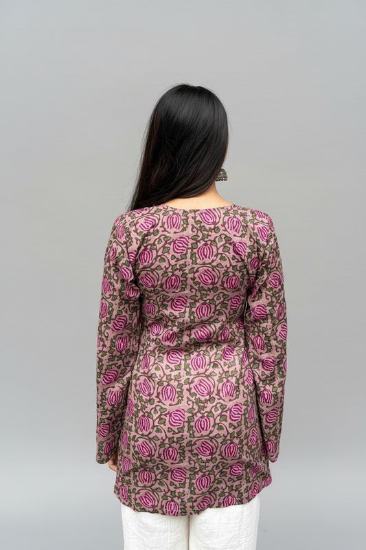 Vaani – Taupe Floral Sleeved Kurti