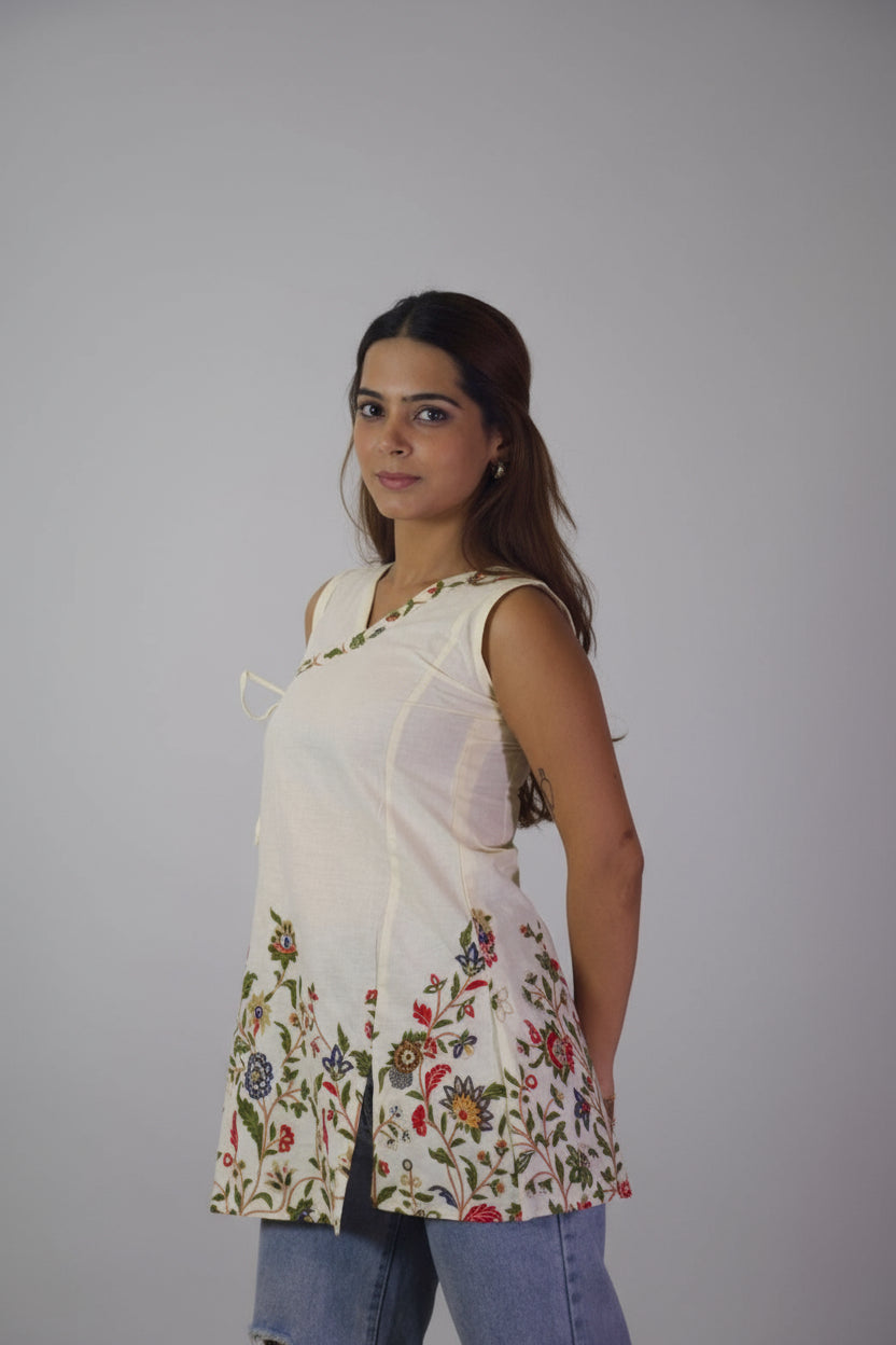 Seher - Ivory Floral Hem Kurti