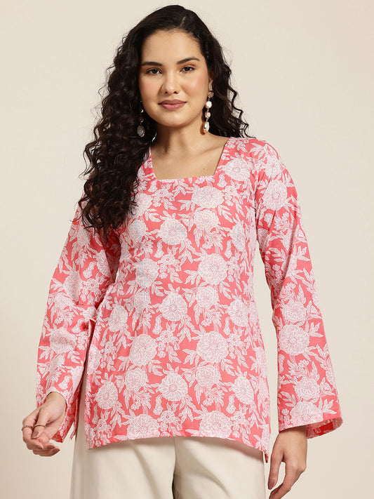 Aisha – Pink Floral Sleeved Kurti