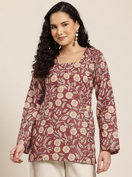 Saba - Maroon Floral Sleeved Kurti