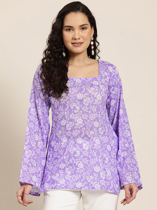 Myra – Lilac Floral Sleeved Kurti