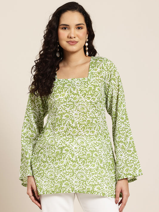 Veda – Olive Scatter Sleeved Kurti