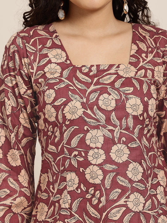 Saba - Maroon Floral Sleeved Kurti