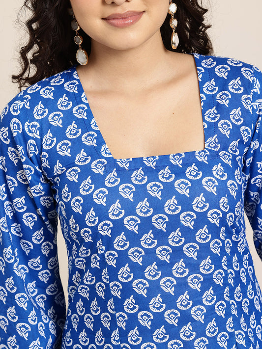 Trisha - Indigo Motif Sleeved Kurti