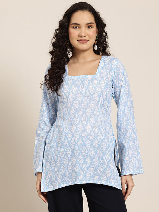Tara – Blue Trellis Sleeved Kurti