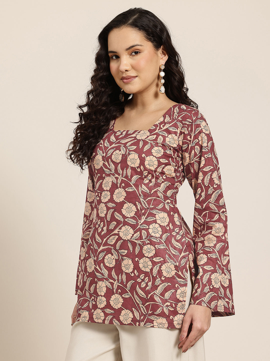 Saba - Maroon Floral Sleeved Kurti