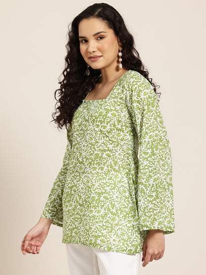 Veda – Olive Scatter Sleeved Kurti