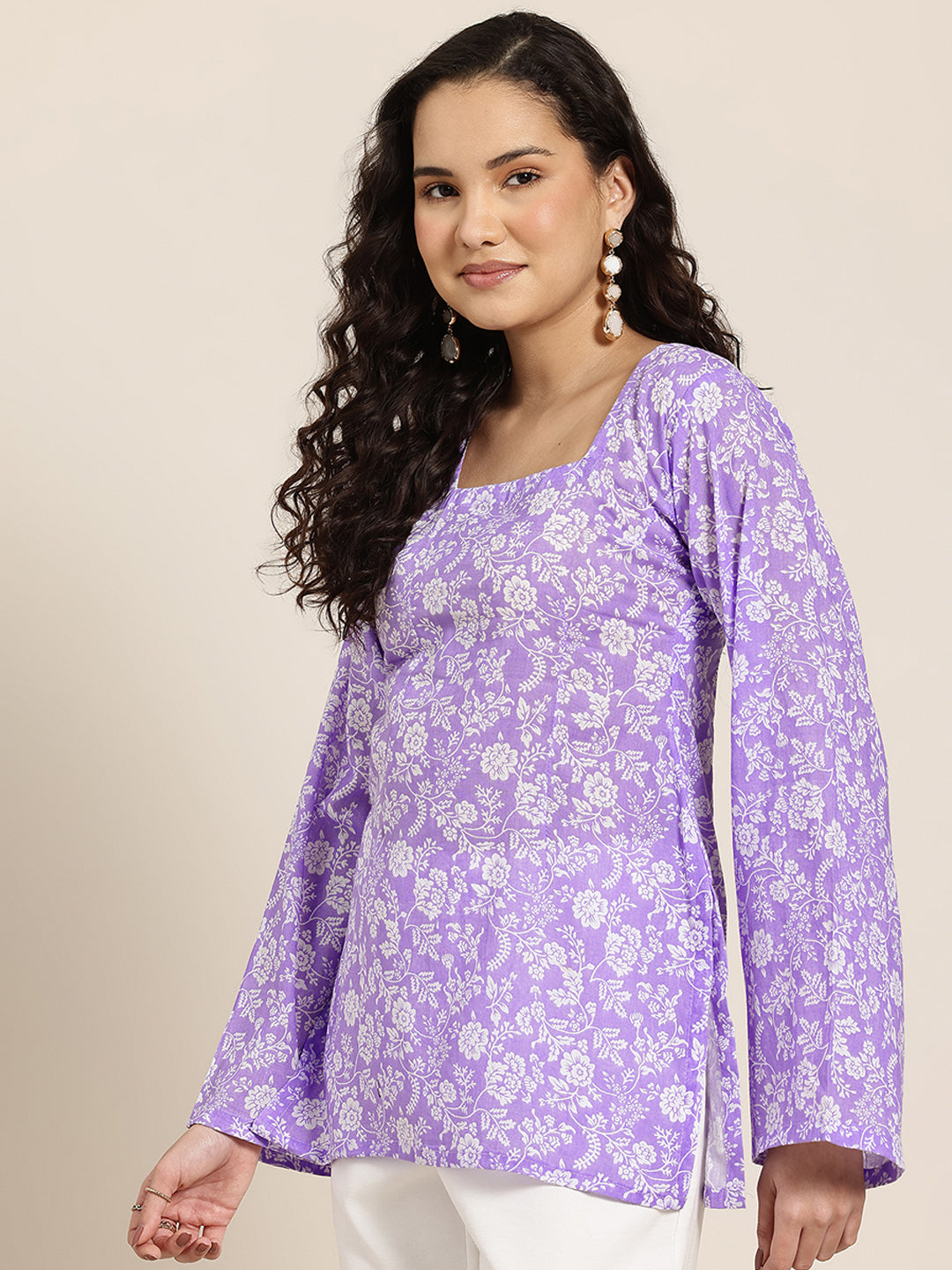 Myra – Lilac Floral Sleeved Kurti