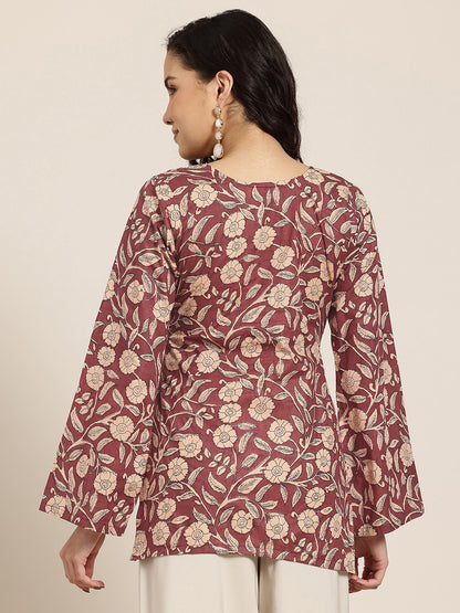 Saba - Maroon Floral Sleeved Kurti
