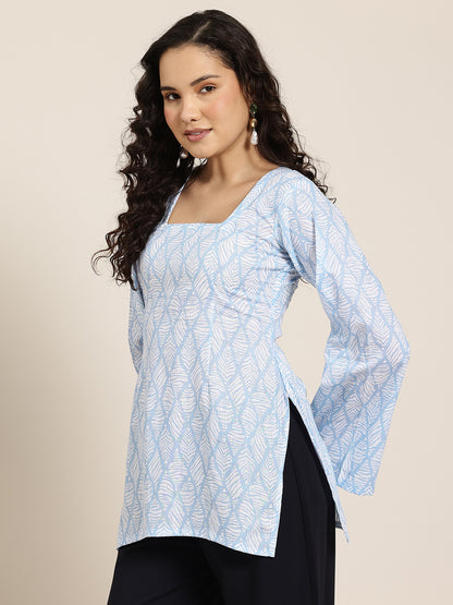Tara – Blue Trellis Sleeved Kurti