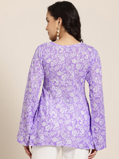 Myra – Lilac Floral Sleeved Kurti
