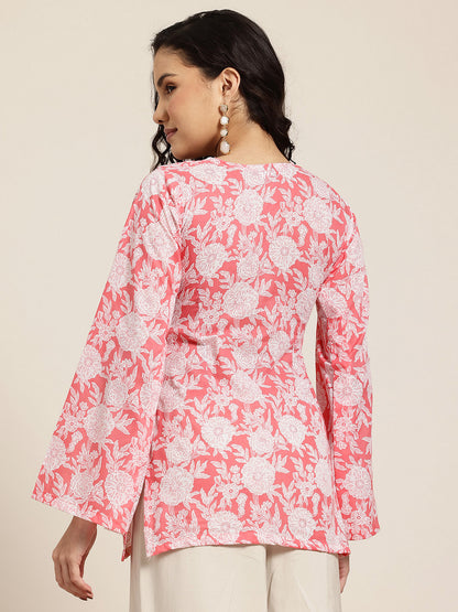 Aisha – Pink Floral Sleeved Kurti