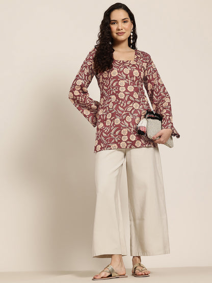 Saba - Maroon Floral Sleeved Kurti