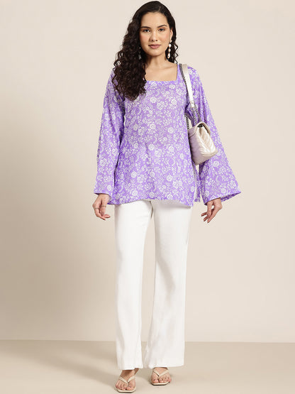 Myra – Lilac Floral Sleeved Kurti