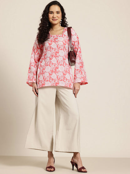 Aisha – Pink Floral Sleeved Kurti