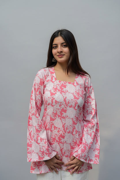 Aisha – Pink Floral Sleeved Kurti