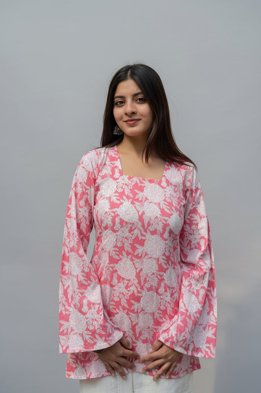 Aisha – Pink Floral Sleeved Kurti