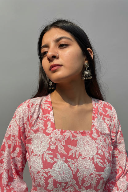 Aisha – Pink Floral Sleeved Kurti
