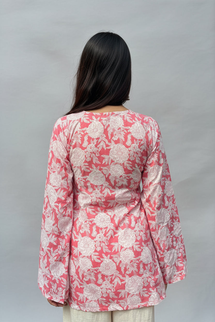 Aisha – Pink Floral Sleeved Kurti