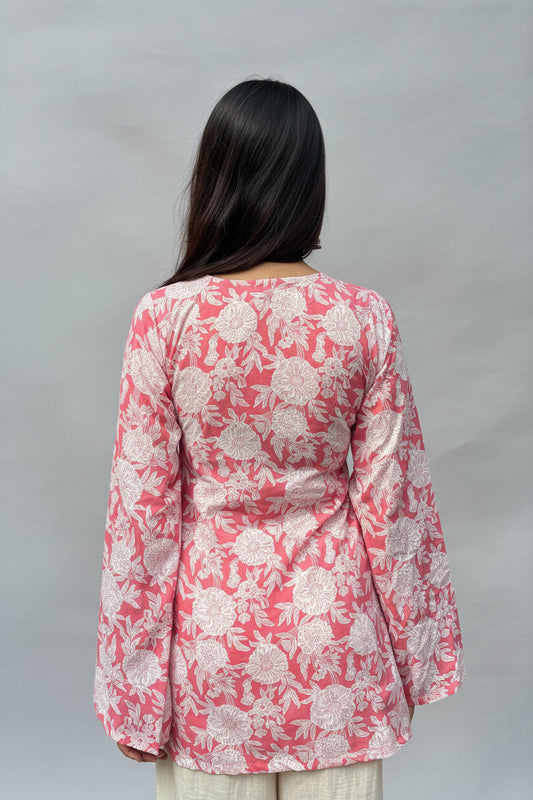 Aisha – Pink Floral Sleeved Kurti