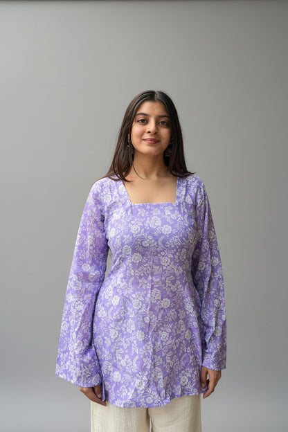 Myra – Lilac Floral Sleeved Kurti