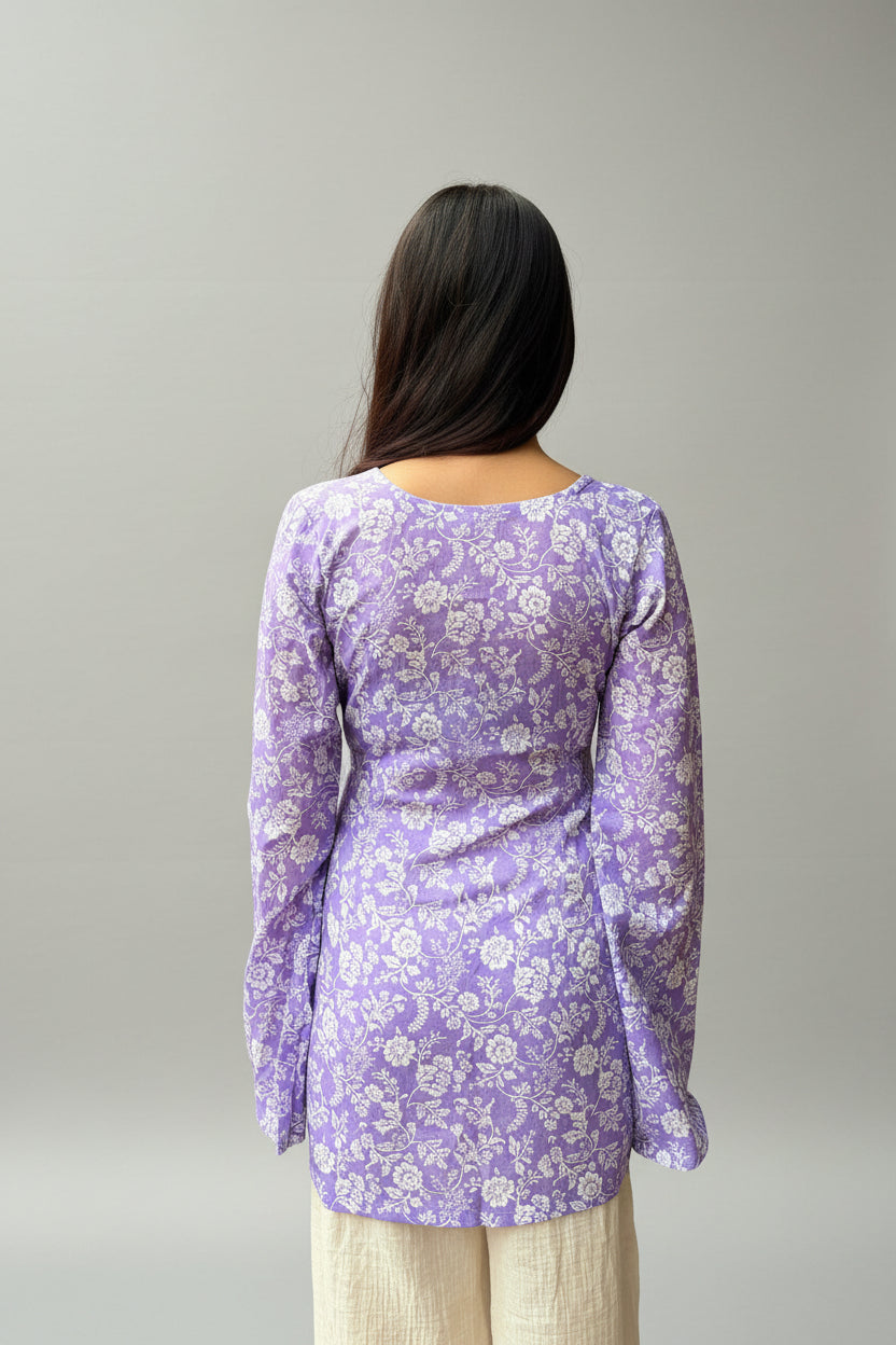 Myra – Lilac Floral Sleeved Kurti