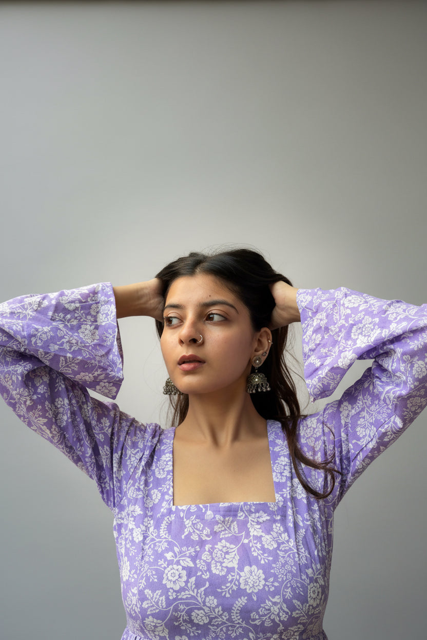 Myra – Lilac Floral Sleeved Kurti