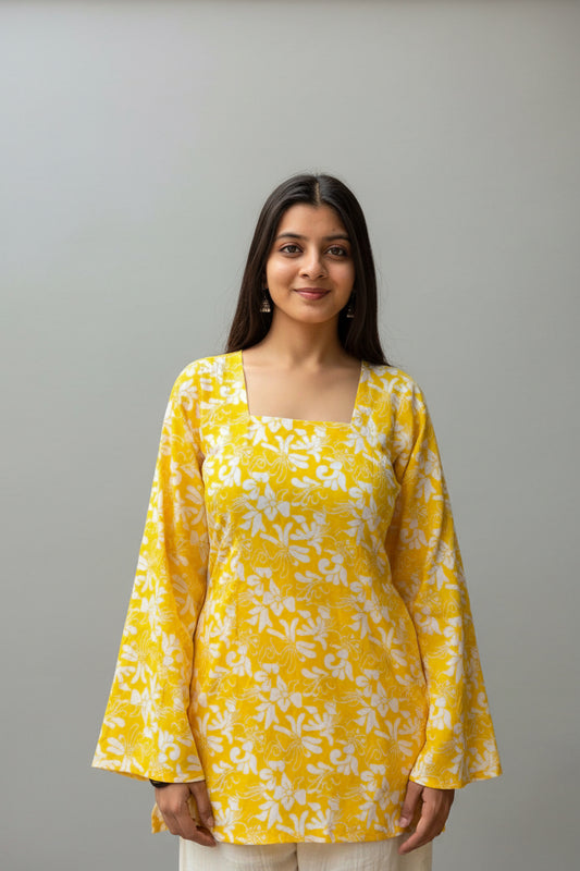 Sana – Marigold Floral Sleeved Kurti