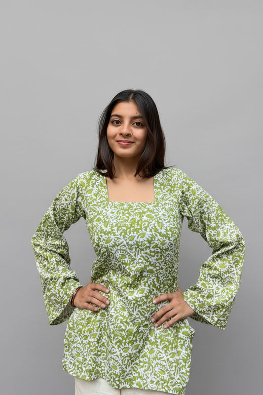 Veda – Olive Scatter Sleeved Kurti