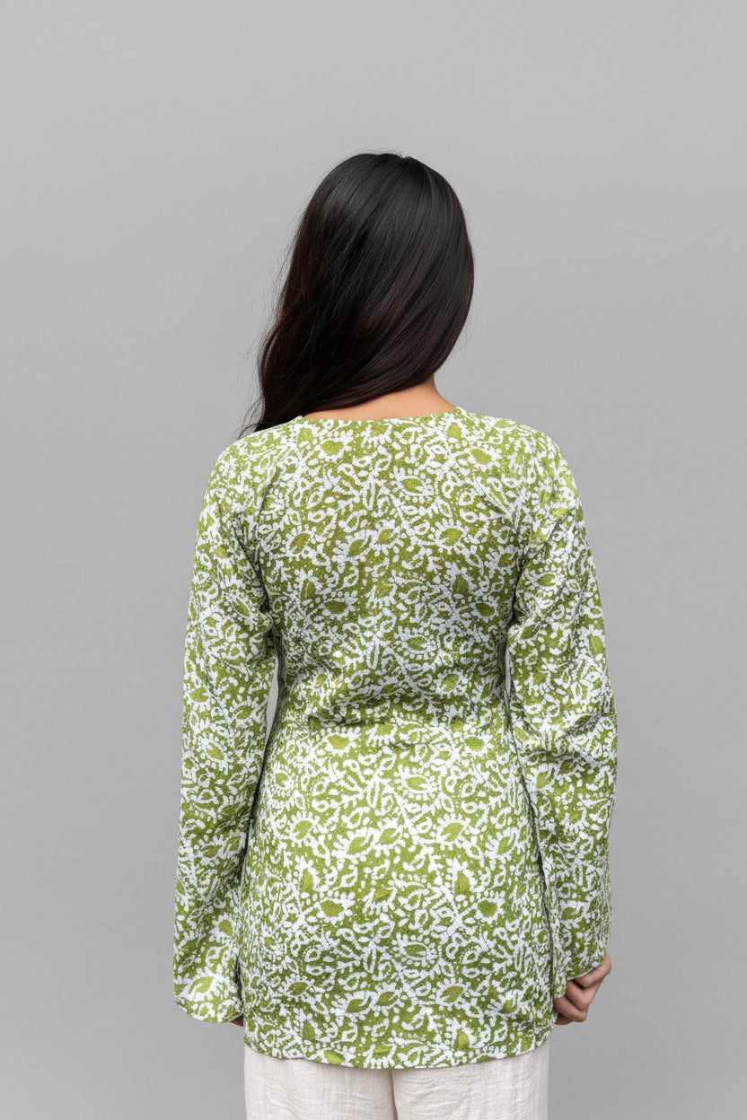Veda – Olive Scatter Sleeved Kurti
