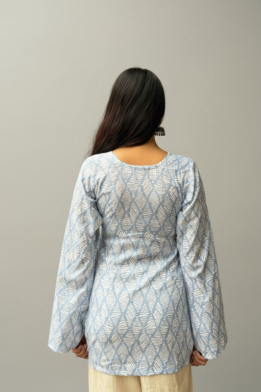 Tara – Blue Trellis Sleeved Kurti