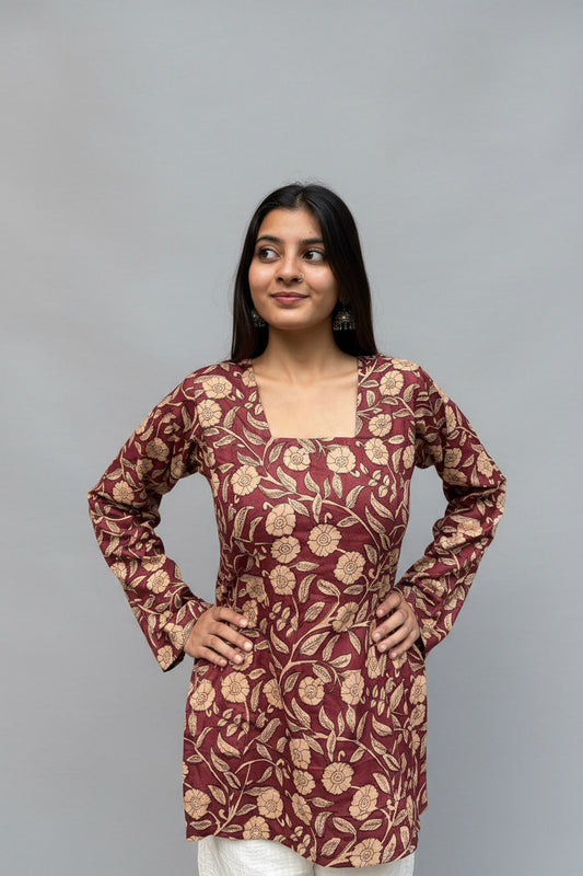 Saba - Maroon Floral Sleeved Kurti