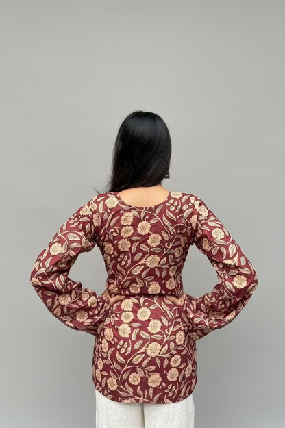 Saba - Maroon Floral Sleeved Kurti