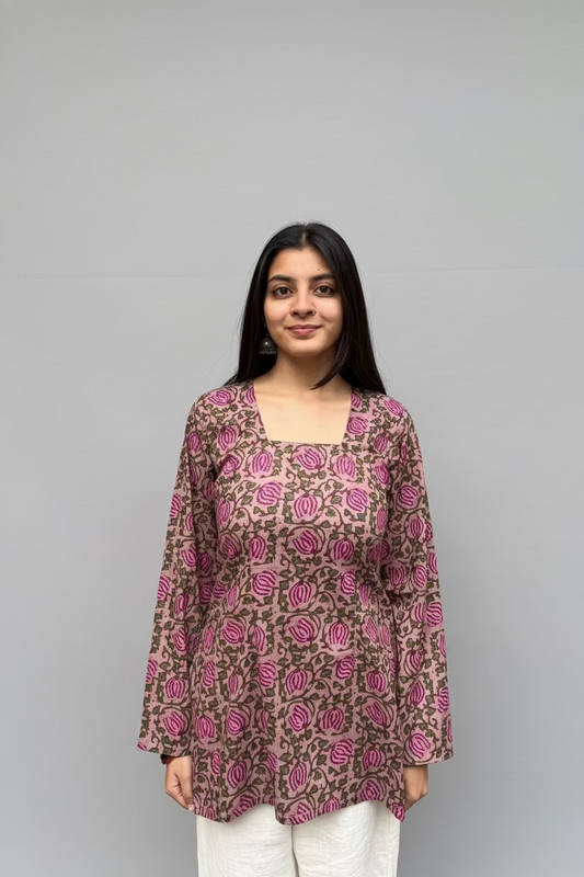 Vaani – Taupe Floral Sleeved Kurti