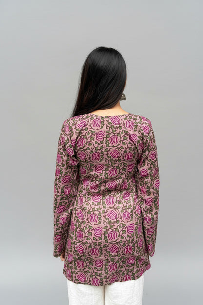 Vaani – Taupe Floral Sleeved Kurti