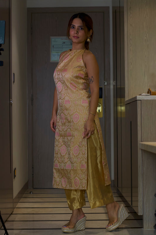 Kiran - Gold Silk Kurta Set