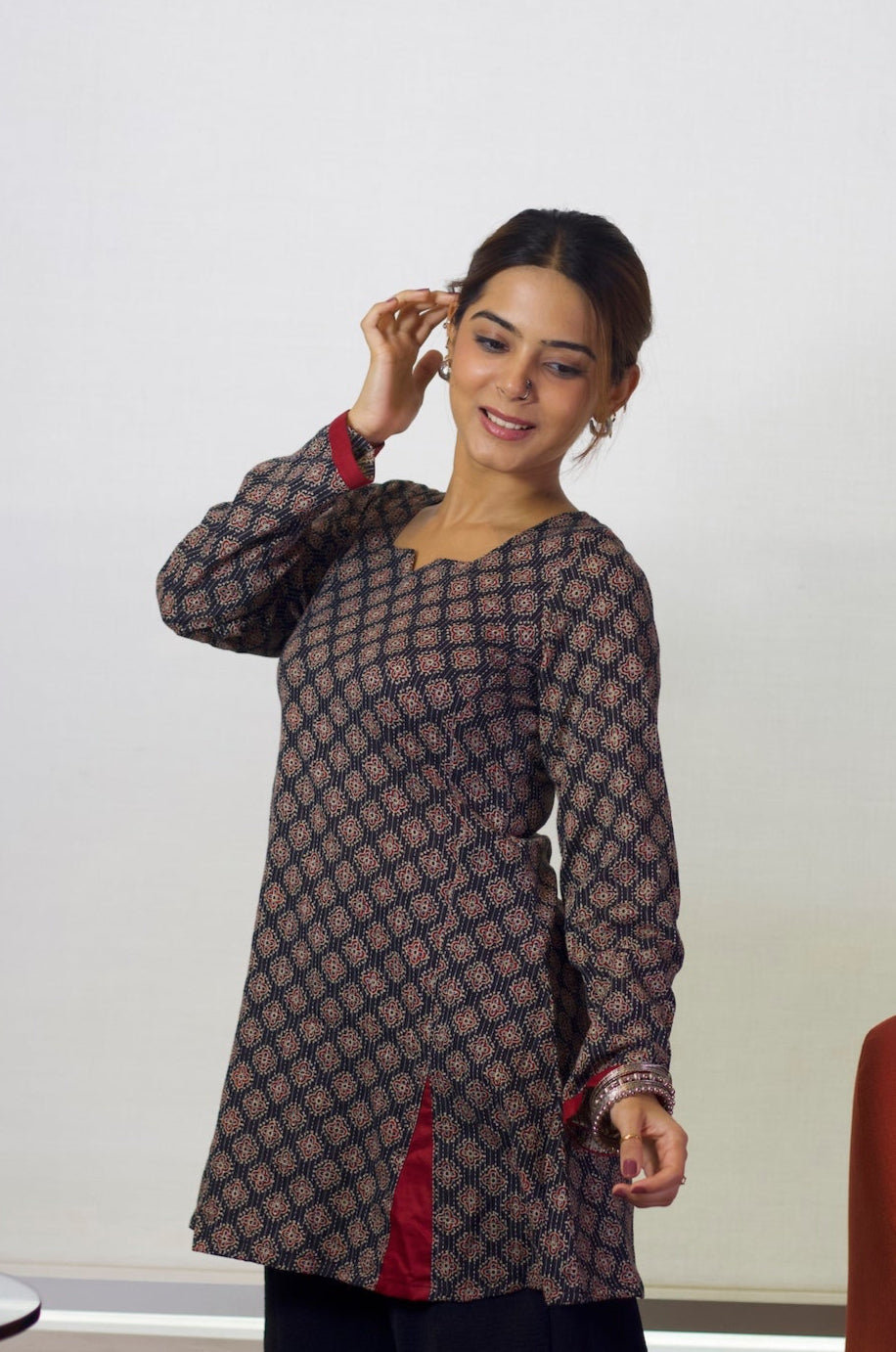 Kajal - Black Motif Sleeved Kurti